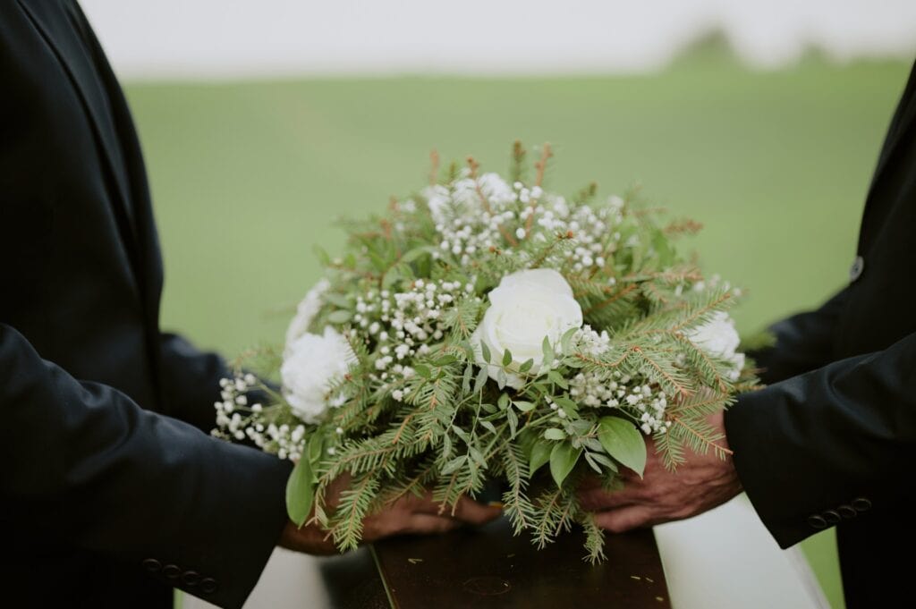 close up of memorial flowers
