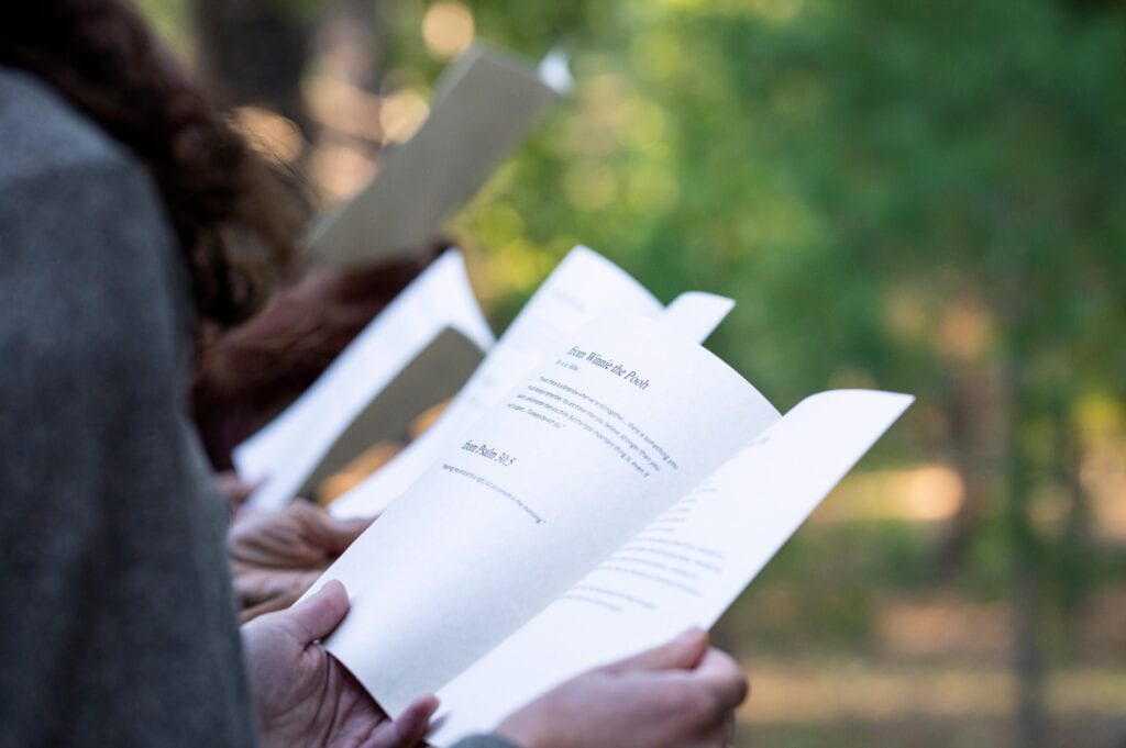 A close up of a eulogy with memorable quotes