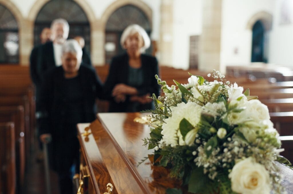 A group of people at a funeral