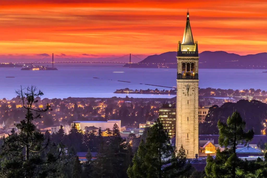 Beautiful view of the San Francisco Bay from the Berkeley Hills during sunset.