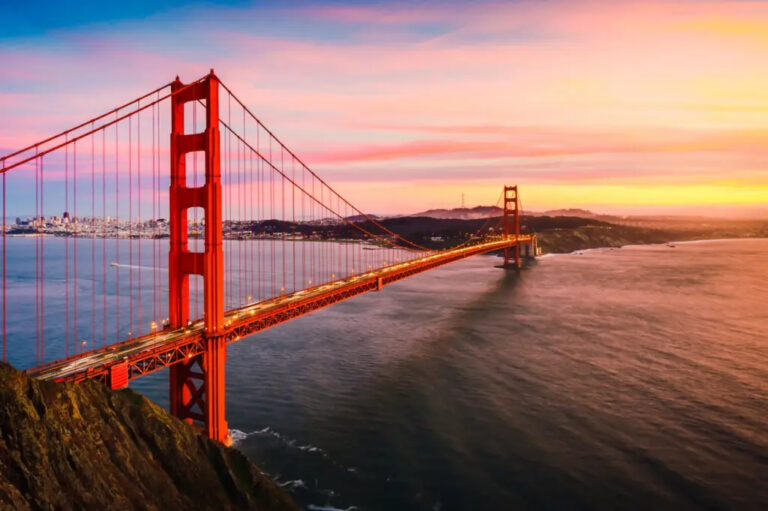 Sunsetting over the Golden Gate Bridge in San Francisco