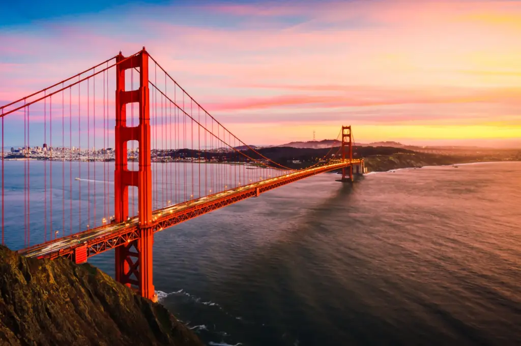 Sunsetting over the Golden Gate Bridge in San Francisco
